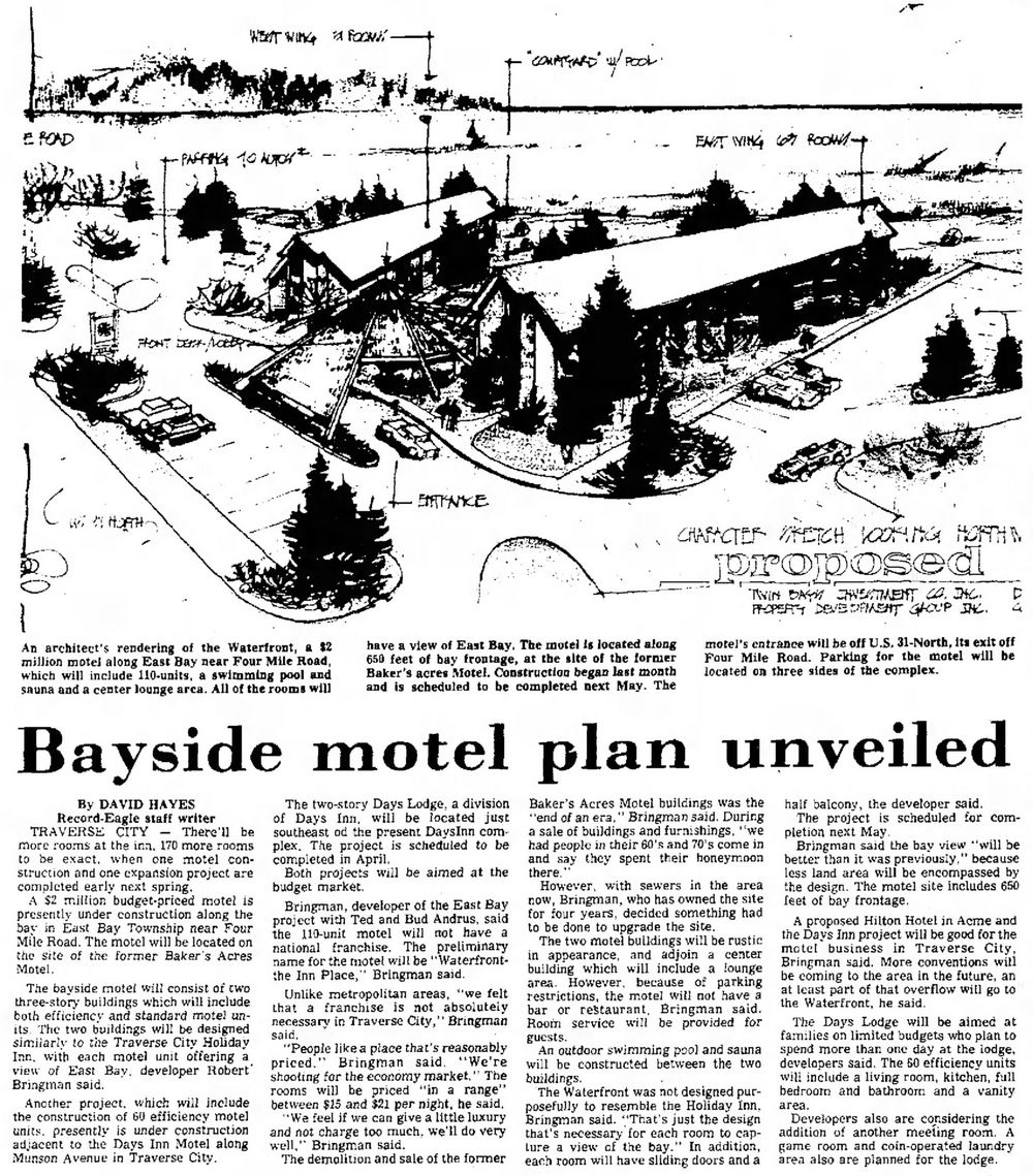 Bakers Acres Motel and Cottages (Waterfront Inn, Tamarack Lodge, Bakers Acres) - Nov 4 1977 Article On New Development (newer photo)